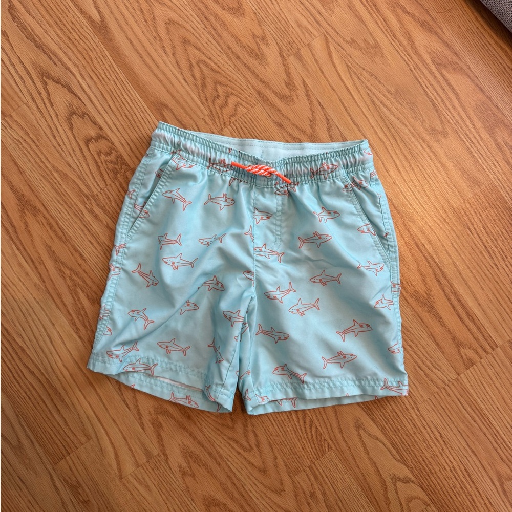 Cat & Jack Aqua and Orange Shark Swim Trunks